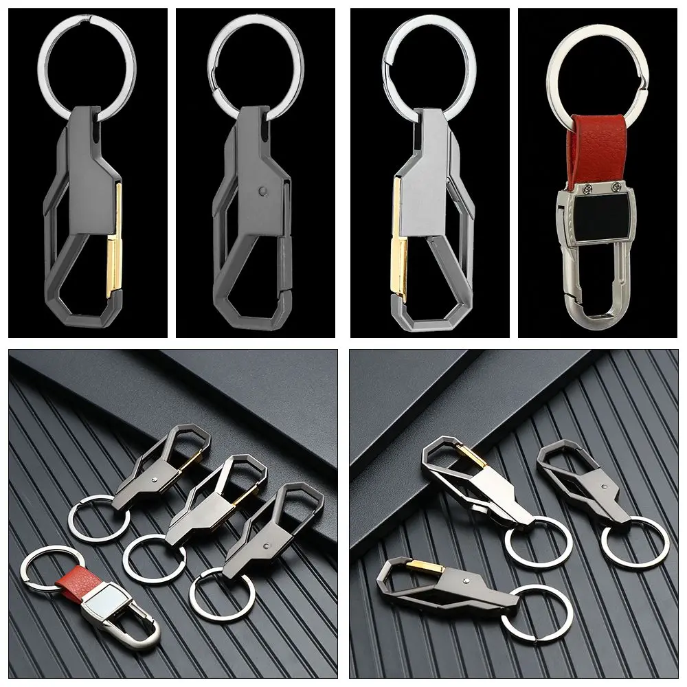 

Luxury Leather Men Keychain Black Clasp Creative DIY Keyring Holder Outdoor Car Key Chain For Men Jewelry Gift