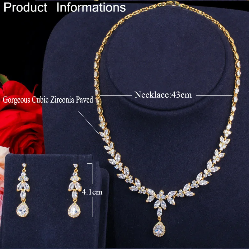 CWWZircons элегантный лист падение Африканский нигерийский CZ цирконий желтый золотой невесты свадебный набор украшений для женщин вечерние платья T371