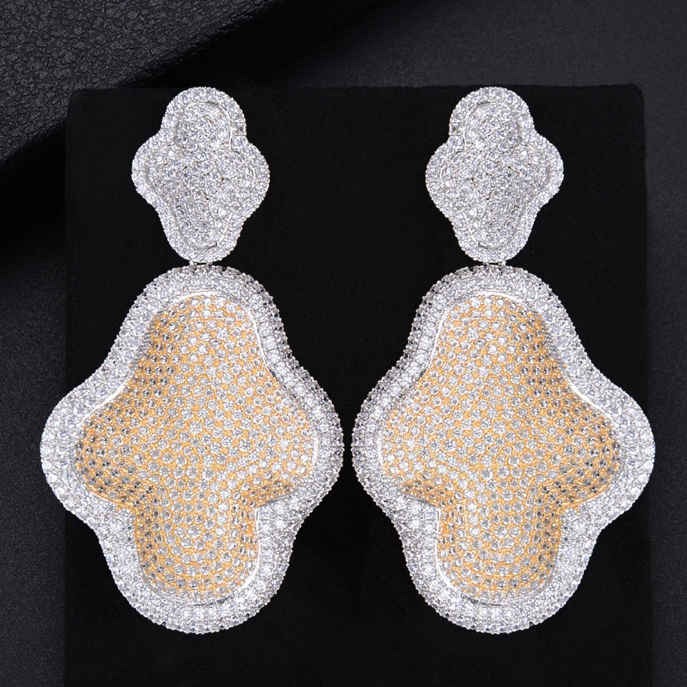 

LARRAURI Fashion Jewelry Trendy Flower Pendant Women Earrings Floss Full Mirco Paved Crystal Zircon Naija Wedding Earrings