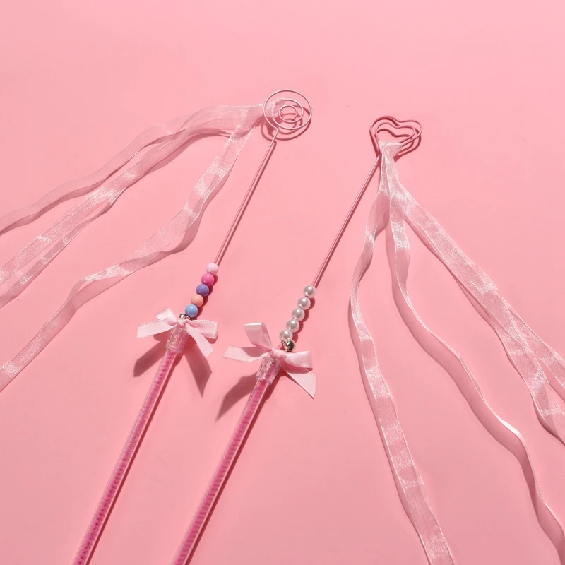 

4PCS Fairy Funny Cat Stick Cat Toy Feather Bells Pink Love Tassel Streamers