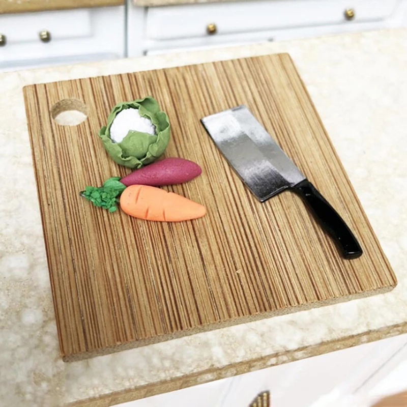 

1:12 Dollhouse Miniature Metal Kitchen Breakfast Scene Bread Egg Flour Cake Knife Chopping Block Set Kitchenware Accessories