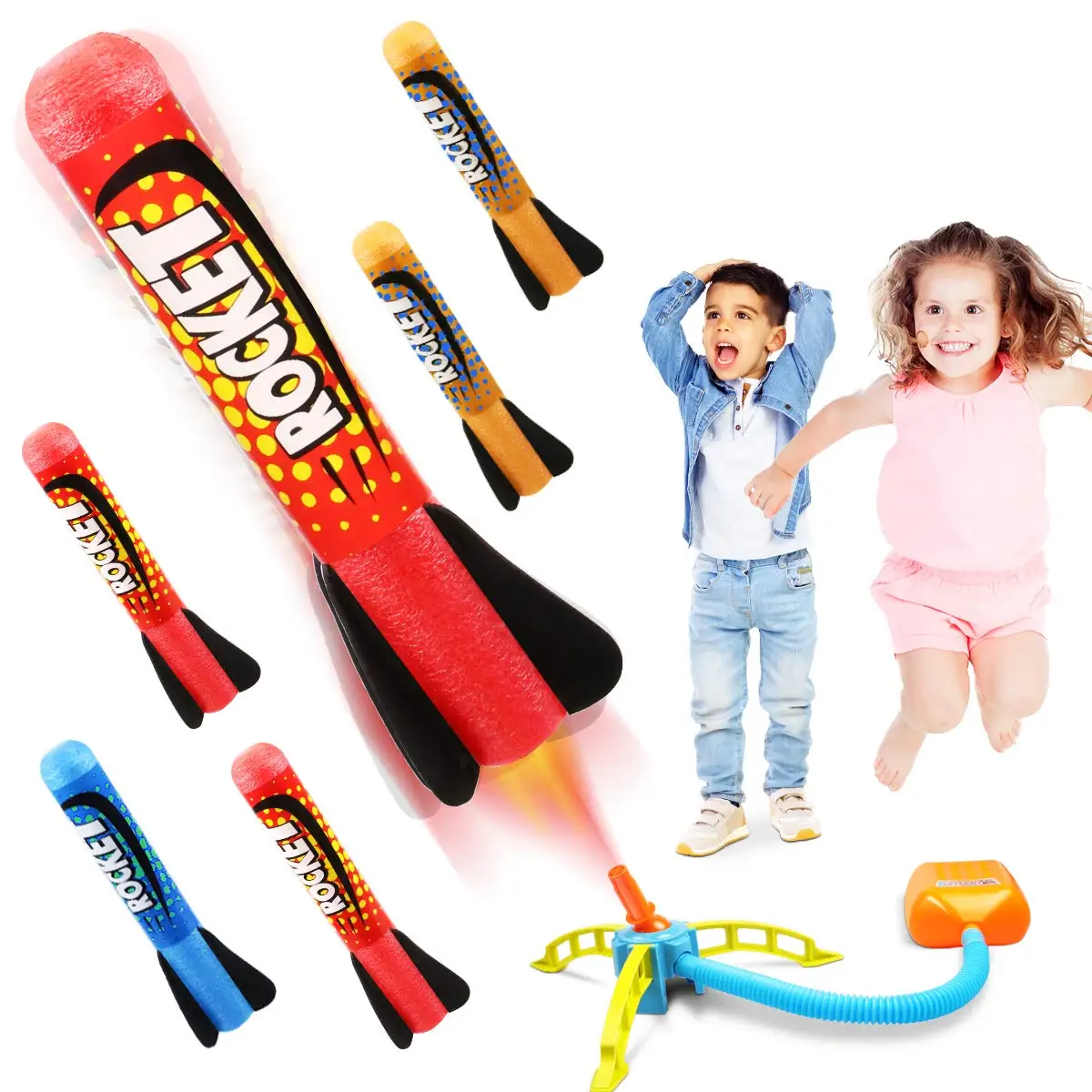 

Toy Rocket Launcher for kids Shoots Up to 100 Feet 8 Colorful Foam Rockets and Sturdy Launcher Stand With Foot Launch Pad