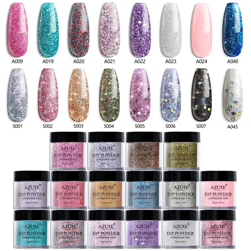 

Azure Beauty 16Pcs/Lot Dipping Powder Set Soak Off Base Activator Glitter Powder Thermo Powder Long Lasting Shiny Nail Powder