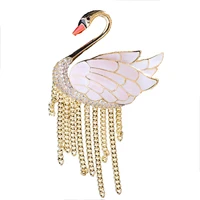 high quality zirconia metal animal pins for womens banquet clothing accessories fashion elegant enamel swan brooch with tassel