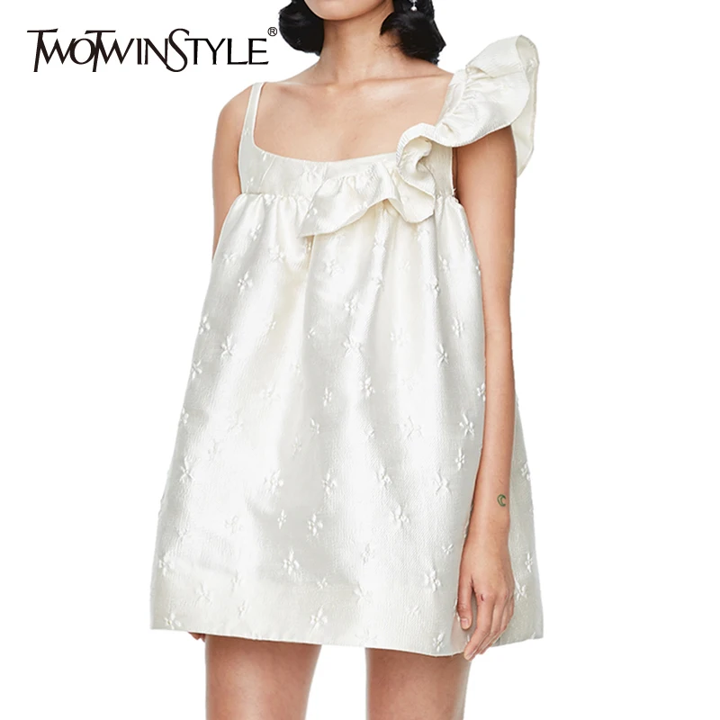 Женское асимметричное платье TWOTWINSTYLE белое свободное мини-платье составного кроя