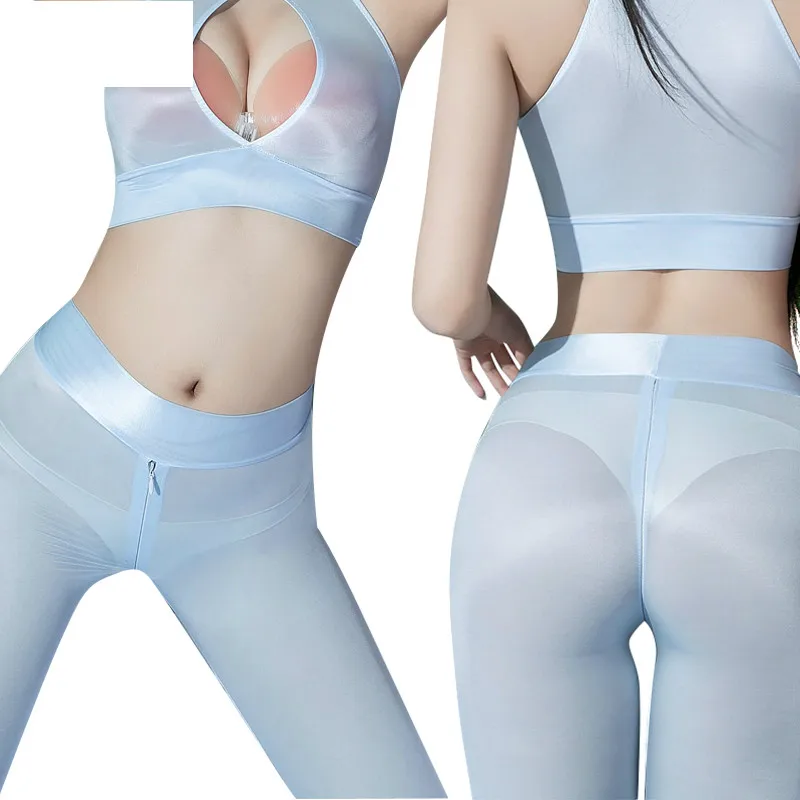 Женский нейлоновый глянцевый сексуальный комплект нижнего белья Прозрачный