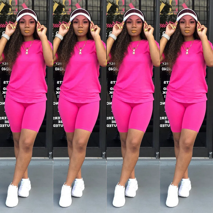 Женский комплект с шортами Повседневная модная однотонная Спортивная футболка и