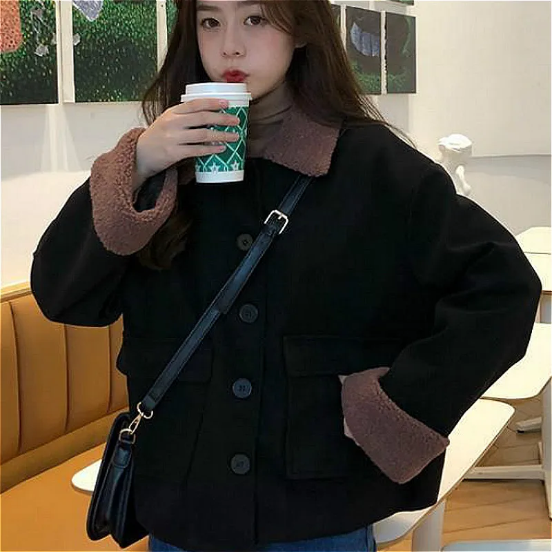 

Parkas Women All-match Winter Clothes Ladies Retro Warm Outwear Mujer Patchwork Student Thick Chic Casual Pocket Korean Invierno