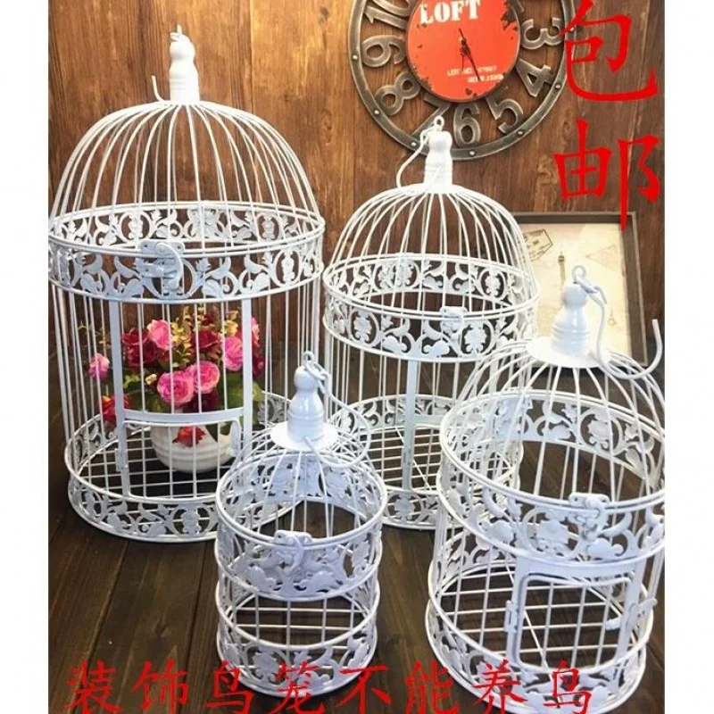 

White Wrought Iron Decorative Birdcage Window Decoration Retro Creative Floral Metal Photography Props Large Wedding