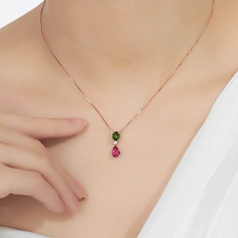LSZB натуральный красный/зеленый турмалин 18K чистое золото кулон настоящий AU 750