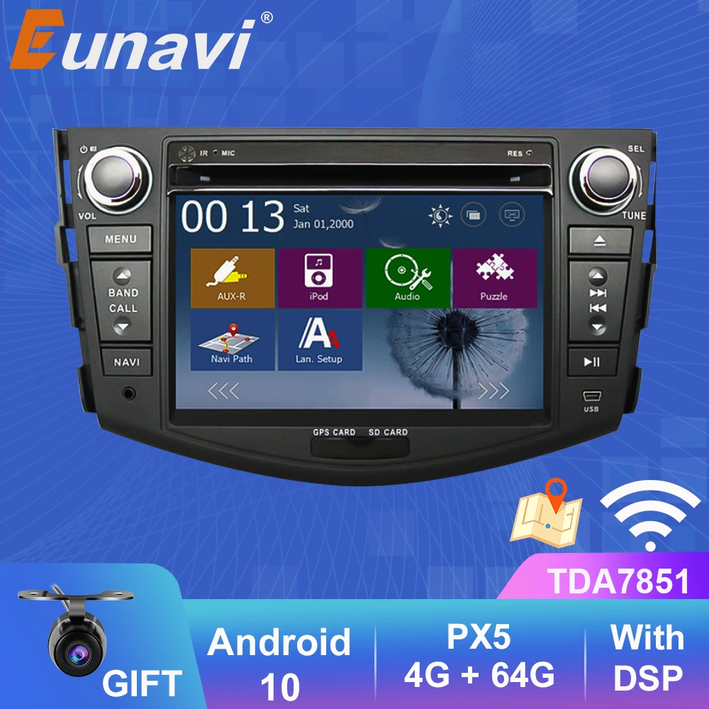 Автомагнитола Eunavi 2 Din Android 10 DVD мультимедийный плеер для Toyota RAV4 Rav 4 2007 2008 2009 2010 2011