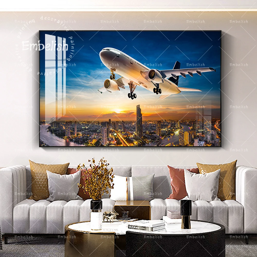 

Embelish 1 Pieces Airplane Flying Above The City Landscape Wall Pictures For Living Room Home Decor Posters Canvas Paintings