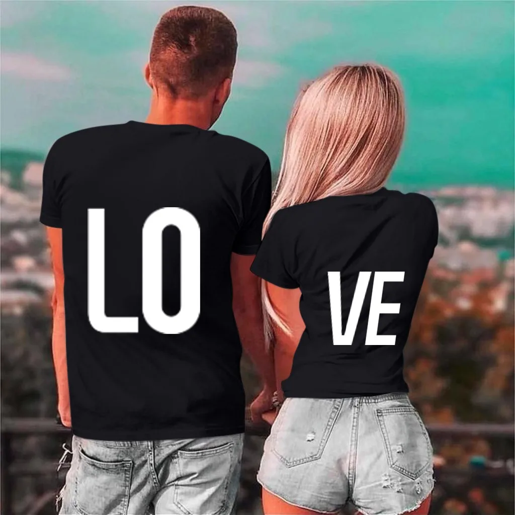 Модные новые летние футболки для пары отдыха с надписью Love хлопковые круглым
