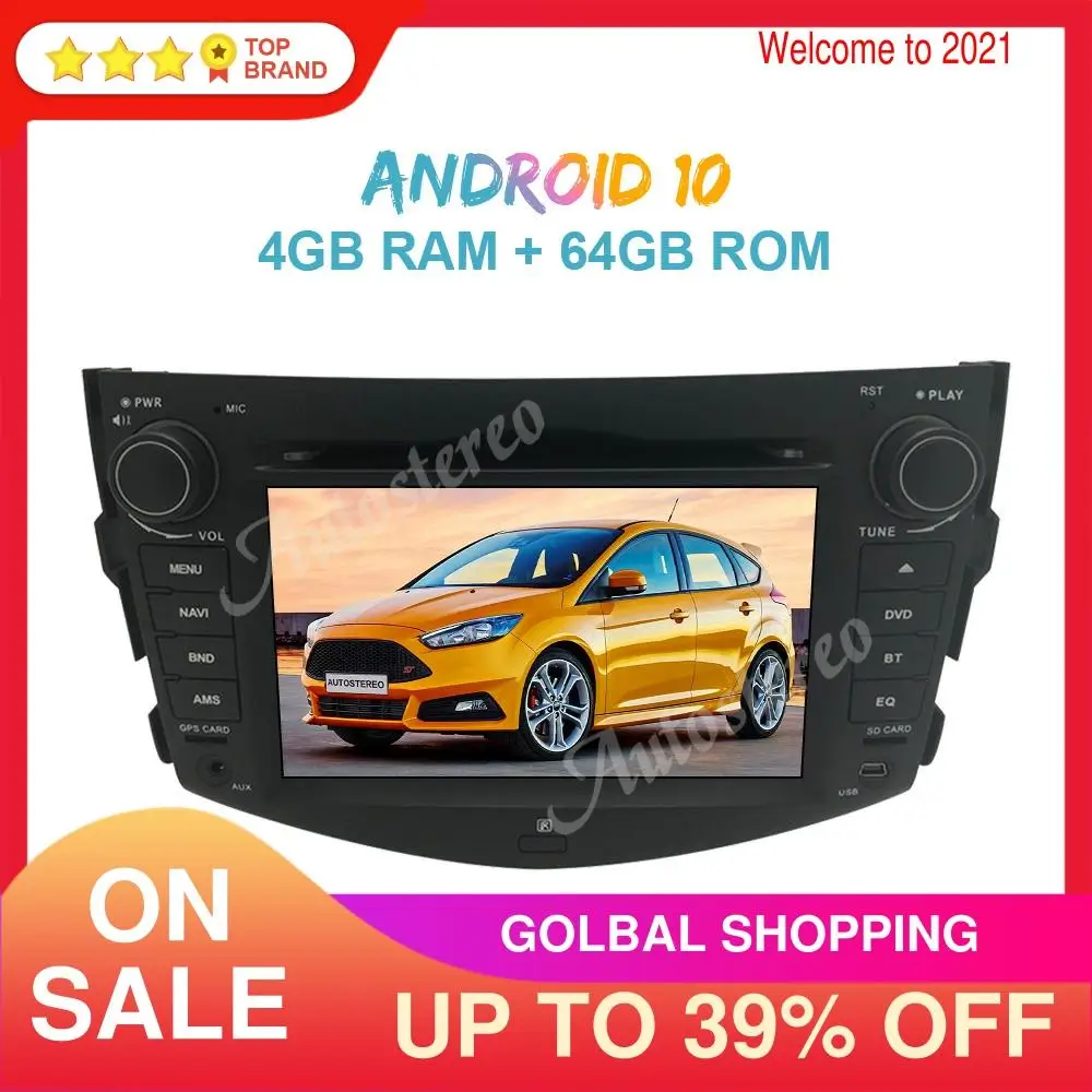 Автомагнитола на Android 10 0 4 Гб + 64 ГБ GPS навигация для Toyota RAV4 2006 2012 мультимедийный