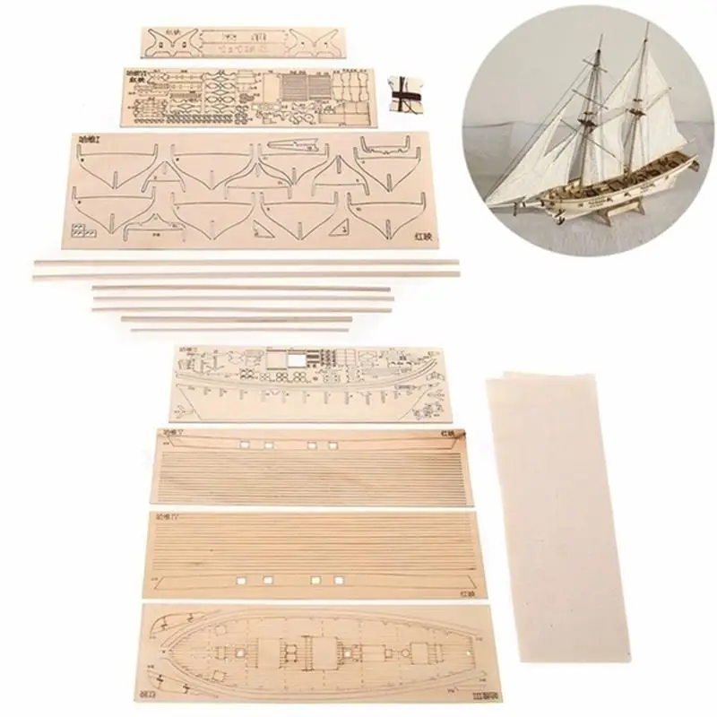 Juego de construcci&oacute;n de velero de madera, Kit de ensamblaje a escala 1:100, modelo de barco, juguete de navegaci&oacute;n, ensamblado, manualidades de madera DIY-4
