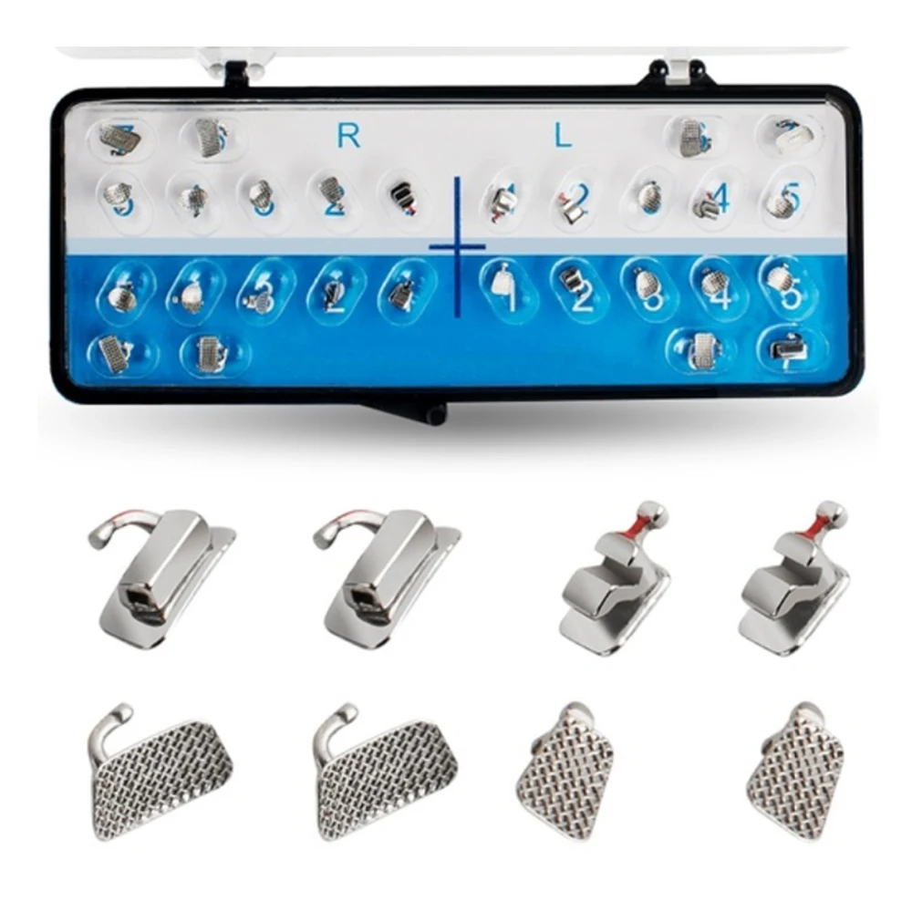 

28PCS/Box Dental Orthodontic Metal Lingual Brackets Mesh Base With 4PCS 2nd Non-Convertible Lingual Buccal Tubes Ortho Tools