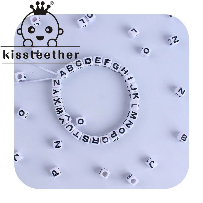 Kissteether 100 unids/lote 7mm acr&iacute;lico espaciador de cuentas de letras cuadradas perlas para joyer&iacute;a DIY accesorios hechos a mano-0