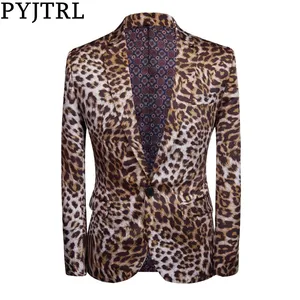 Брендовый модный мужской костюм PYJTRL с леопардовым принтом, тонкий мужской костюм, куртки для мужчин, мужской костюм певицы