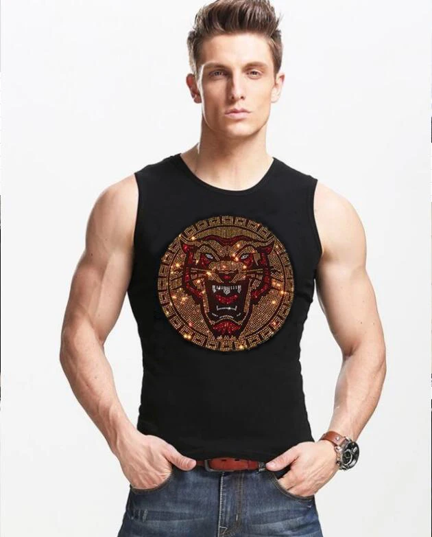 

Топ Лето 2021 модный бренд Мужские приталенные майки с круглым вырезом мужские безрукавки Стразы жилеты футболки для фитнеса для мужчин