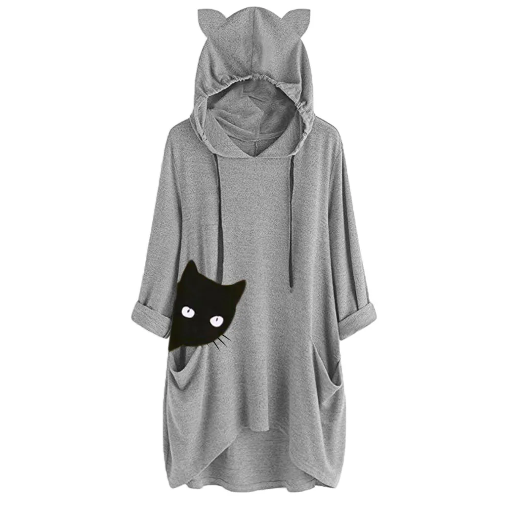 Kawaii Kat Oren/блузка с принтом Vrouwen, топы, толстовки, Толстовка Herfst с капюшоном Zakken Dames, Uitloper Jassen, плюс размер# YL5