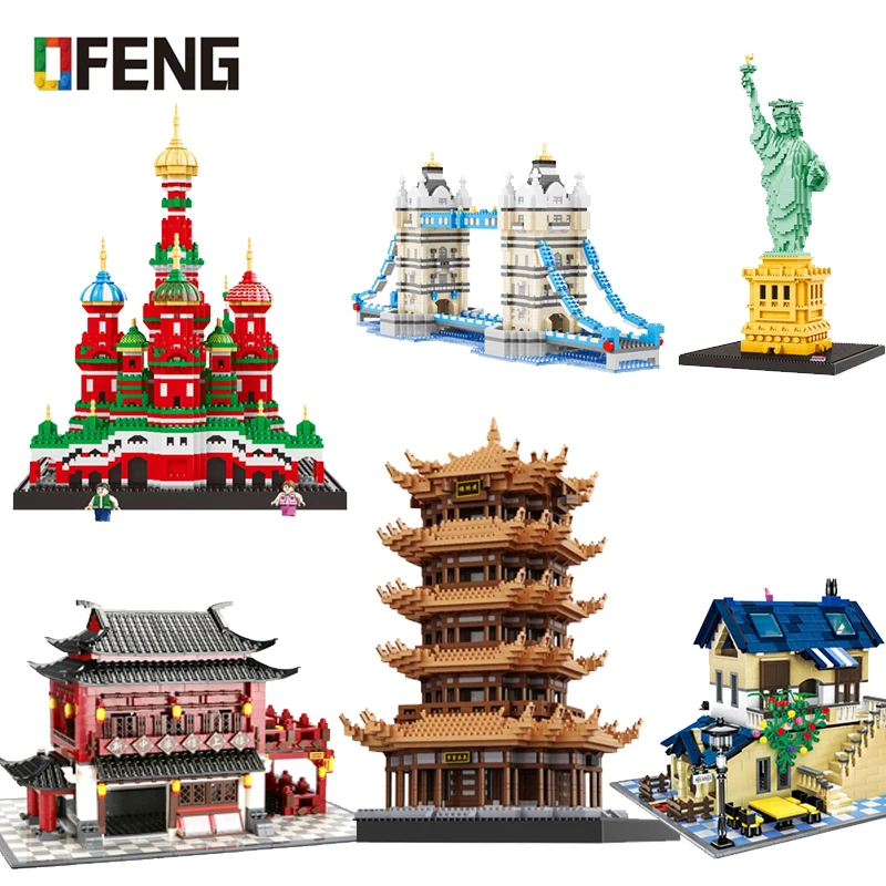 World Famous Architecture Building Blocks Saint Basil's Cathedral Chinese Style House Statue Liberty Bricks Toys Gifts for Kids