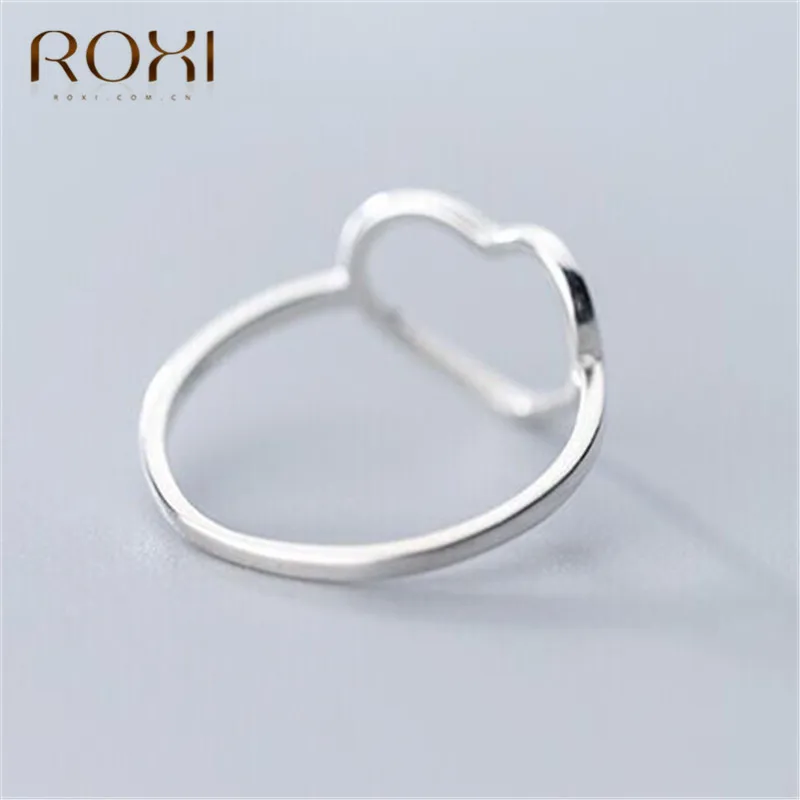 ROXI, 925 пробы, серебряные, минималистичные кольца на палец для женщин, свадебные ювелирные изделия, кольцо с полым сердцем, обручение, подарок, лаконичное кольцо для пары
