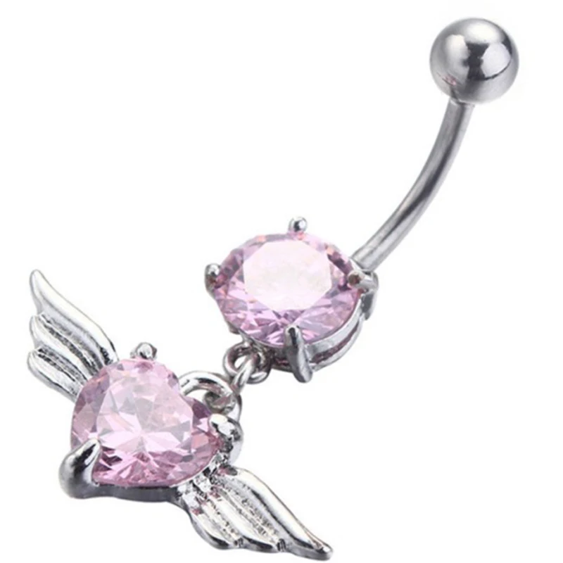 

Piercing Belly navel ring Pink Wing Heart dangle fashion body jewelry navel bar Accessories Stainless Steel nickel-free Gift