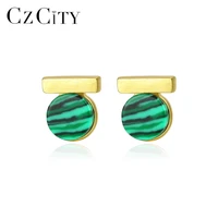 czcity brush solid 925 sterling silver post dainty mini bar stud earrings for women fine jewelry round turquoise brincos se0379