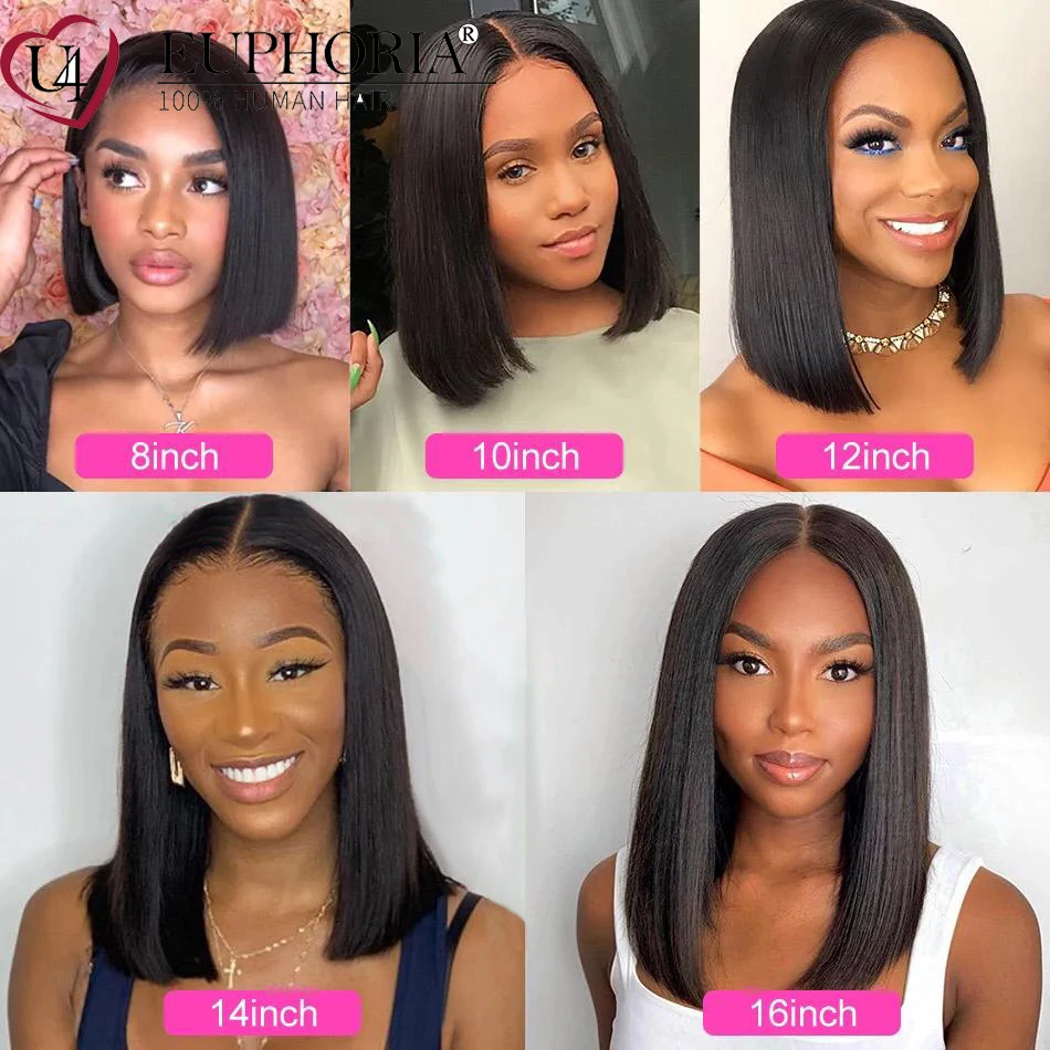 

Natural Color Straight Hair Lace Wigs Brazilian Human Hair T/L Part Bob Lace Closure Frontal Wigs 8-16Inch 150% Density EUPHORIA