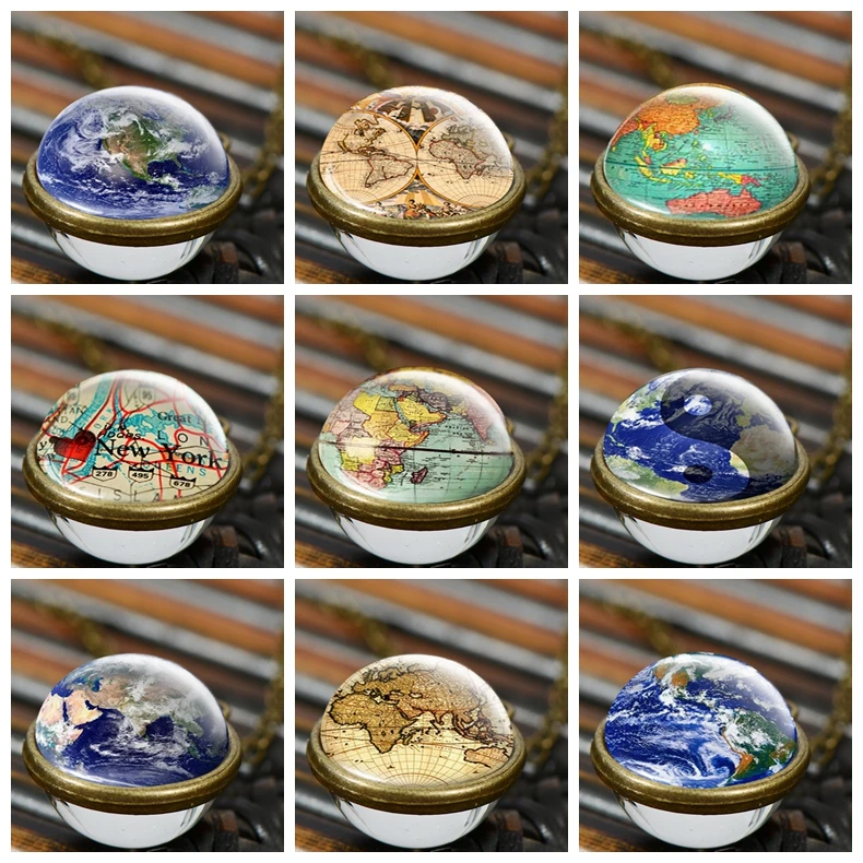 Ожерелье и подвеска с изображением синей земли карты Нью-Йорка стеклянный шар