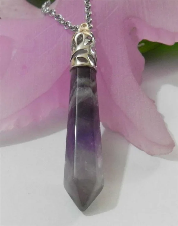 

100% Natural Grade Amethyst Column Gemstone Pendant Free Chain