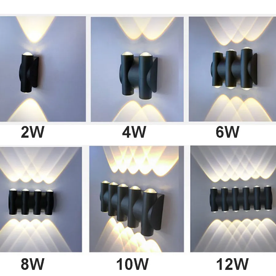 

8/10/12W Outdoor Waterproof Wall Lamp Aluminum Front Door Exterior Wall Lamps Up Down Villa Garden Balcony Porch Wall Light