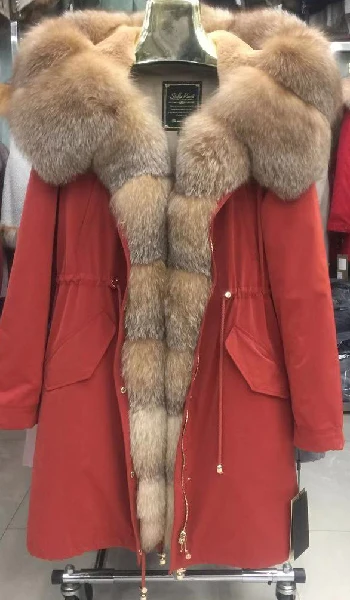 D03 33 M15 Женская зимняя парка, пальто, куртка, лиса, енот, большой воротник, съемная подкладка из меха кролика, Классическая, 93 см длина, качественная ткань D03 - Цвет: D03 33 M15