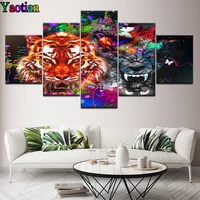5 Pcs/set Full Square Diamond Painting Watercolor Tiger Face Abstract Animal Pictures 5D DIY Diamond Embroidery Rhinestone Art