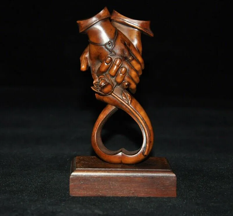 

Свадебное украшение, свадебное украшение, китайская статуя из бокса, ручная резьба, благоприятная Вечная любовь, рука истинной любви