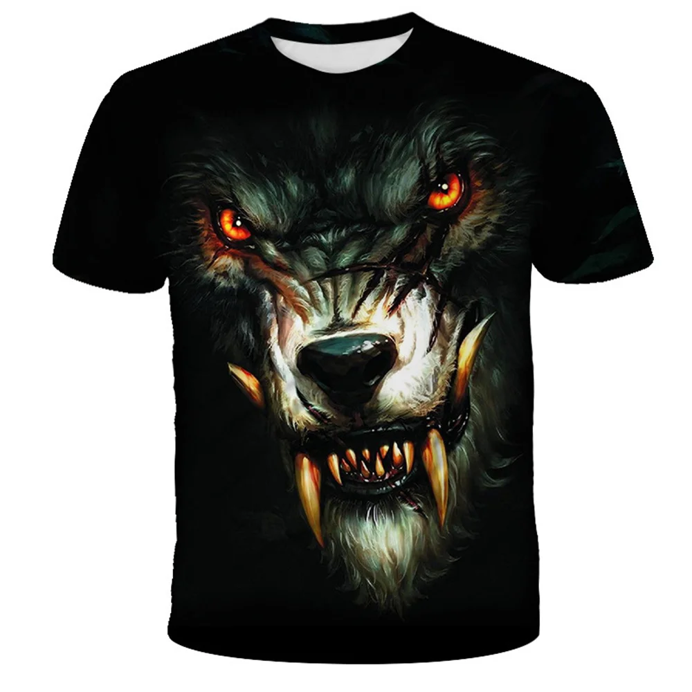 

Summer Fashion T Shirt Men Streetwear Round Neck Short Sleeve Tees Tops Funny Animal Male Clothes Casual Wolf 3D Print Tshirt