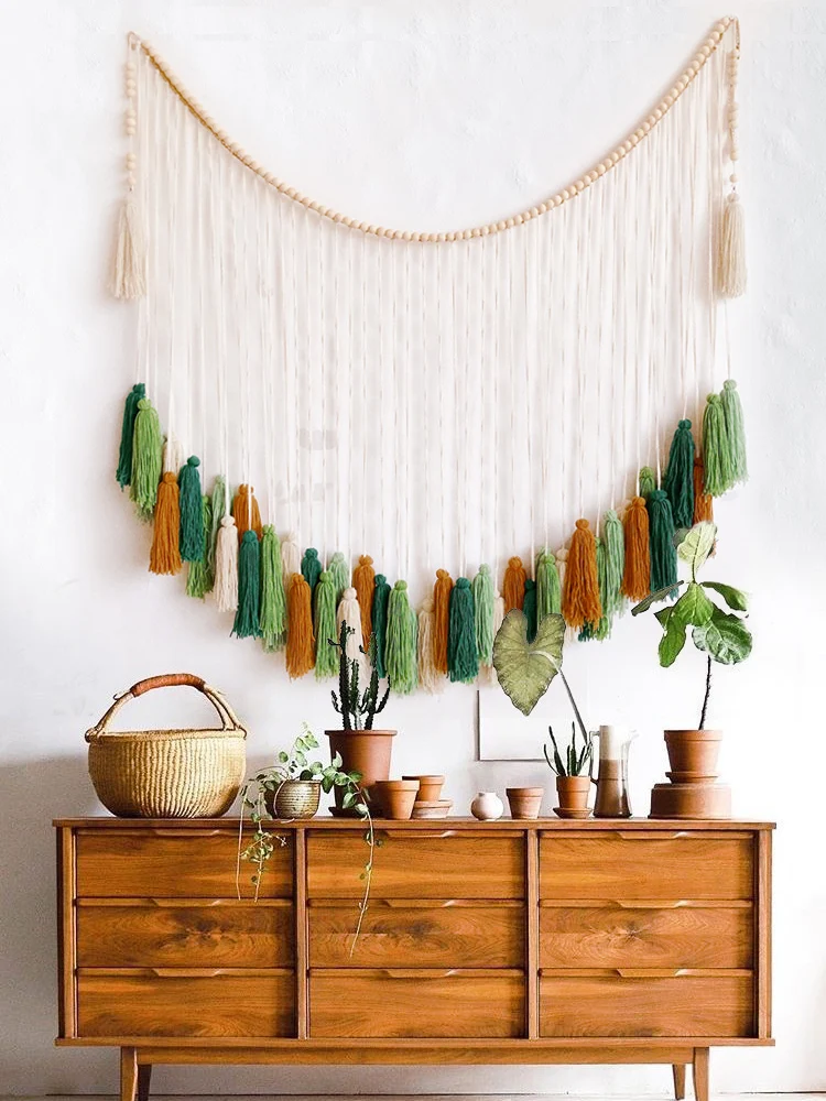 Скандинавский гобелен Настенная подвеска богемные шторы цветной с кисточками