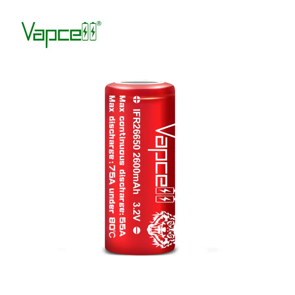 26650 перезаряжаемая батарея Vapcell 26650 2600mah 55A/75A 3,7 v литий-ионная батарея с высоким током разрядки