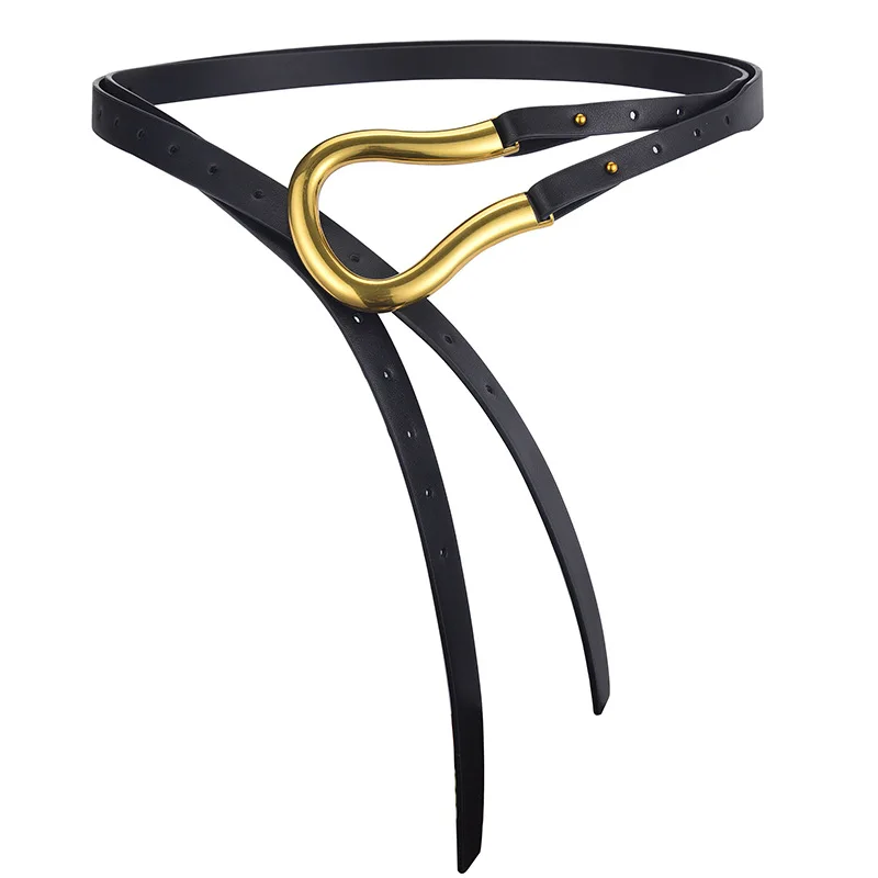 Ремень с пряжкой-подковой Женский модный тонкий мягкий кожаный пояс U-образной