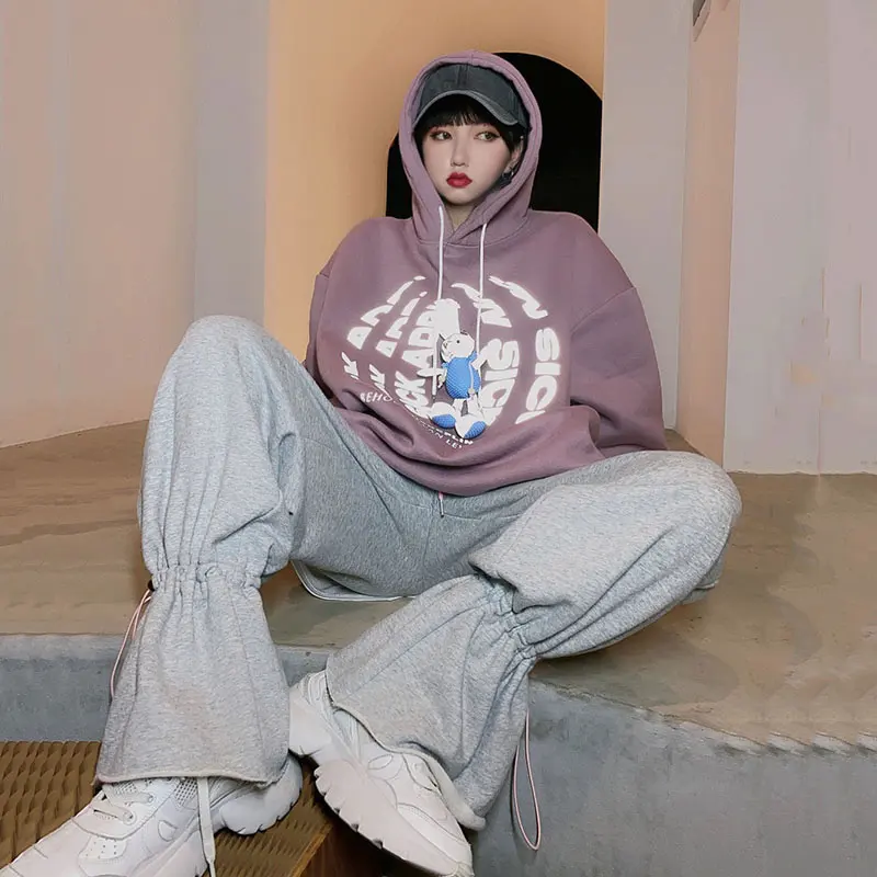 XITAO Solid Color Casual Pants Loose Drawstring Flare Pants Design Winter New Fashion All-match Women Street Trendy ZXR1126