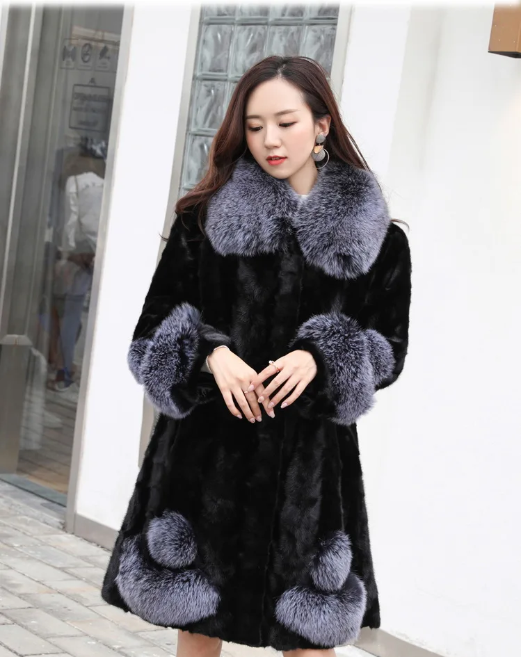 Бесплатная доставка новая куртка из натурального меха норки длинное пальто