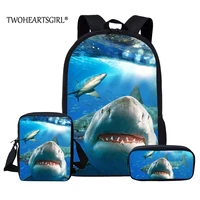 twoheartsgirl shark blue children school bag sets for teenager boys girls stylish child book bag personalized 3d print bookbags