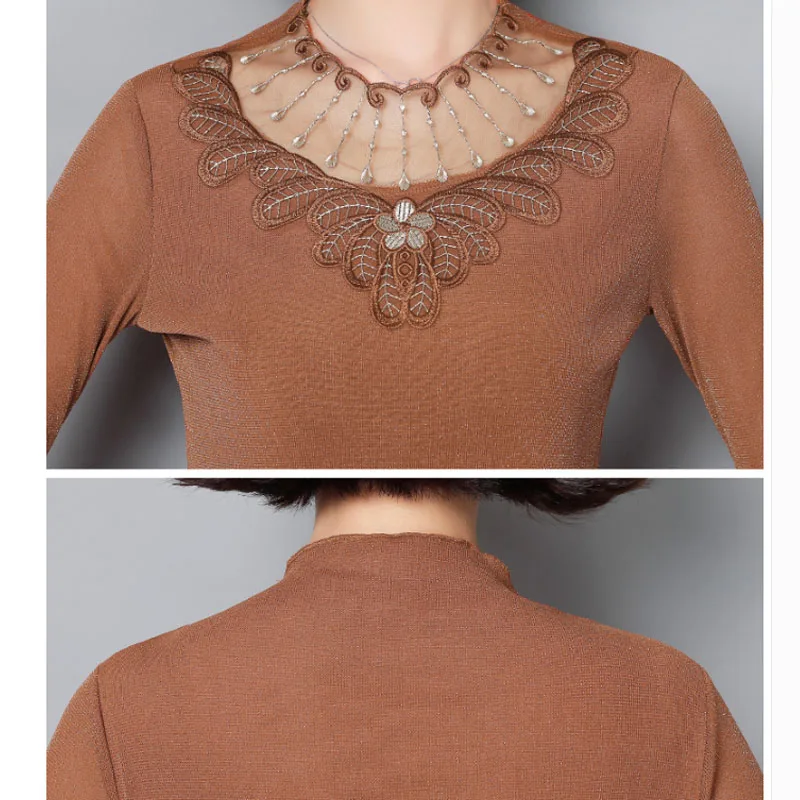 

New 2021 Autumn Fashion Women Blouses Long Sleeve Lace Women Tops Casual Lace Embroidery Women Clothing O-neck Tops 6345 50