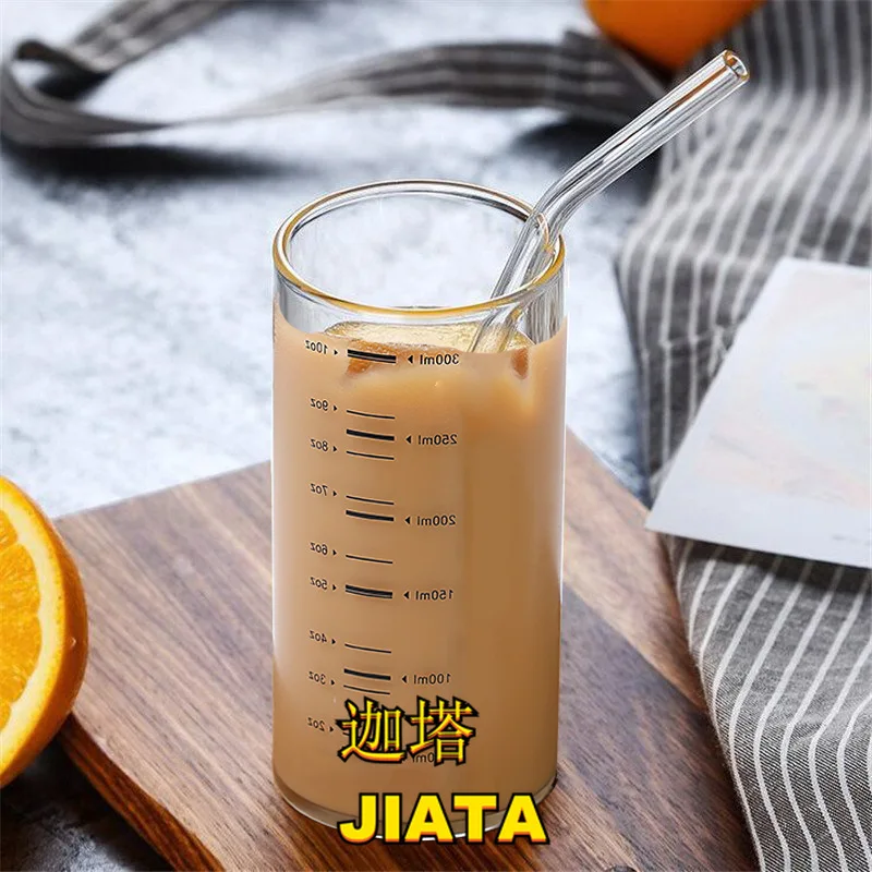 

Transparent Glass Creative Measuring Cup Milk Yogurt Coffee Milk Tea Cup with Scale Durable Milk Tea Juice Cup with Straw Glass