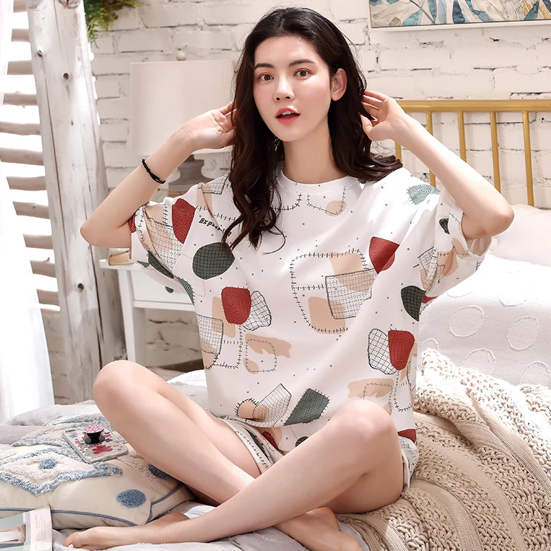 Женские пижамные комплекты размера плюс из 100% хлопка летняя одежда для сна с