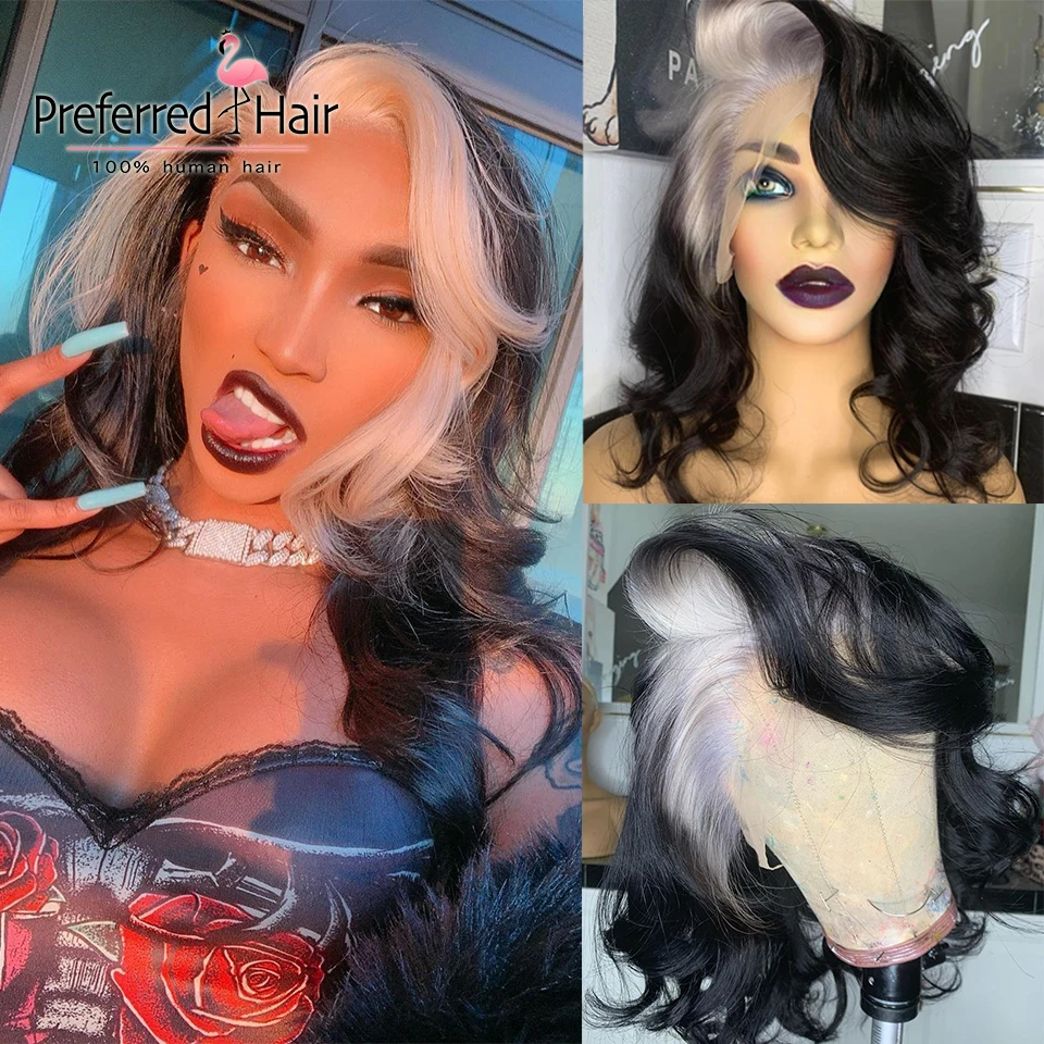 

Preferred Platinum Blonde Highlight Wig Brazilia Remy Pink Lace Front Human Hair Wigs PrePlucked Transparent Lace Wigs for Women