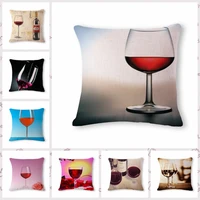 beautiful red wine glass cushion cover print linen affection sofa car seat home decorative throw pillow case housse de coussin