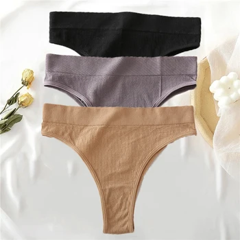 3PCS/Set Women's Cotton Panties Seamless High Waisted Thongs Comfortable Sexy Female Underpants Panties Briefs Intimates S-XL 3
