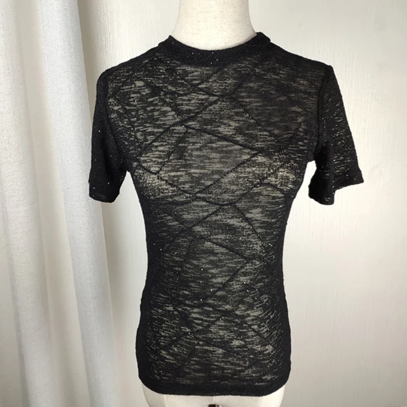 

Latin Dance Shirt Adults Rumba Cha Cha Samba Tango Salsa Performance Clothing Sexy See-Through Mesh Short-Sleeved Top DN5654