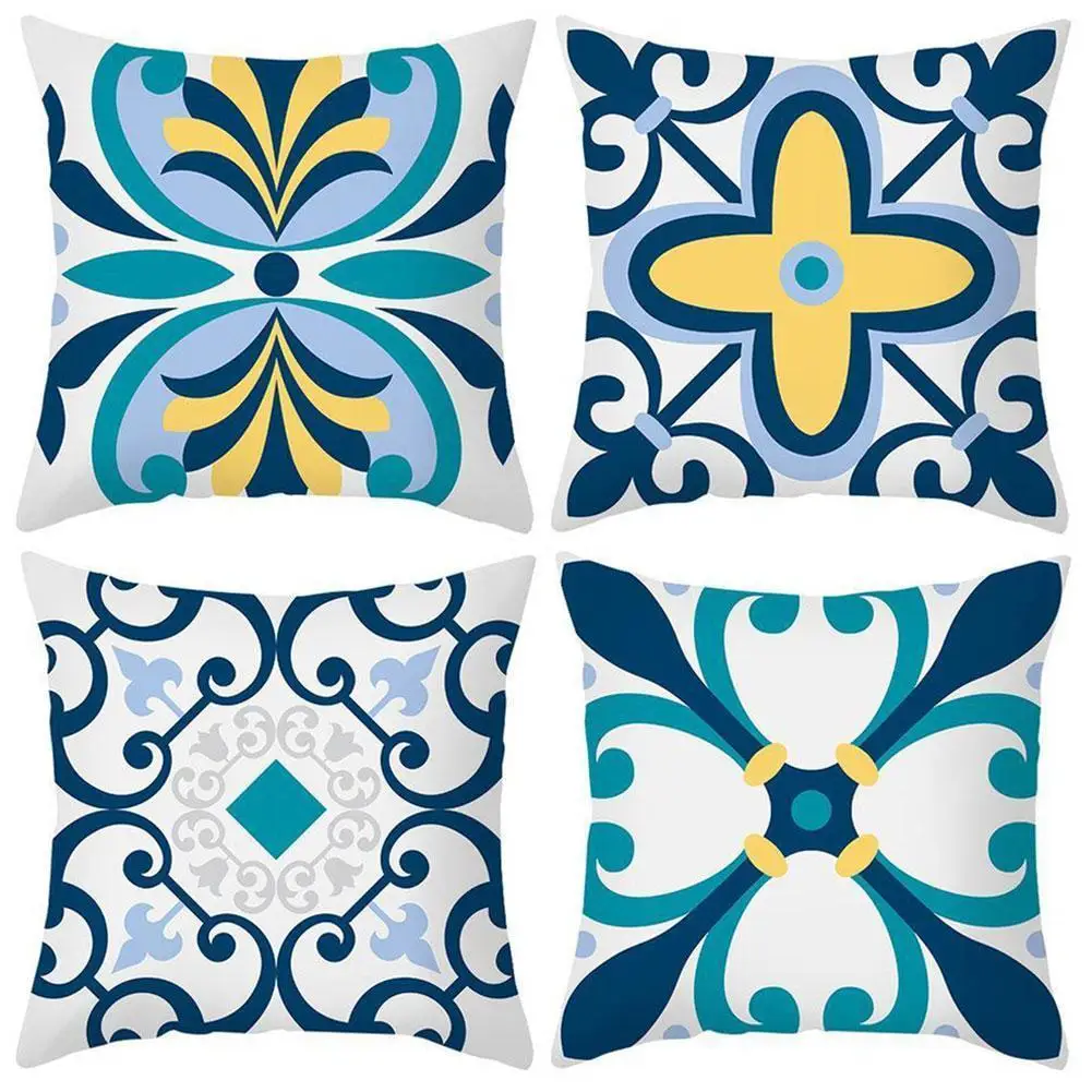 

Ethnic Geometric Floral Pattern Cushion Case Nordic Simple Blue Decorative Pillows Case Bohemian Fashion Sofa Couch Throw Pillow